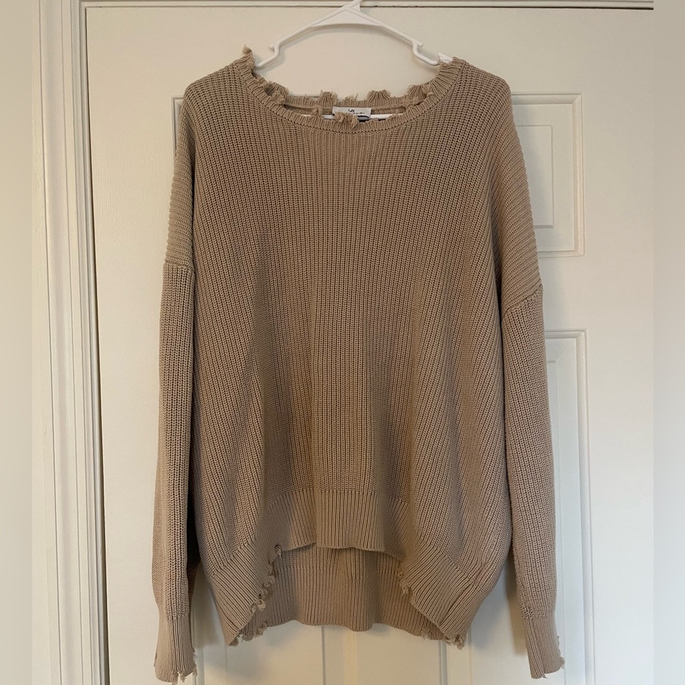 Distressed Beige Knit Sweater